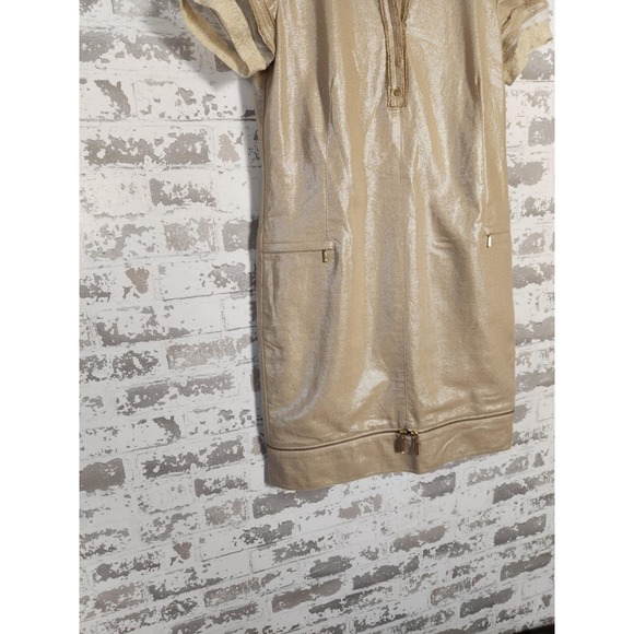 2B.Rych Dress Size 4 Metallic Gold Sparkle Edgy Zipper Pockets Linen Rocker - Picture 3 of 16